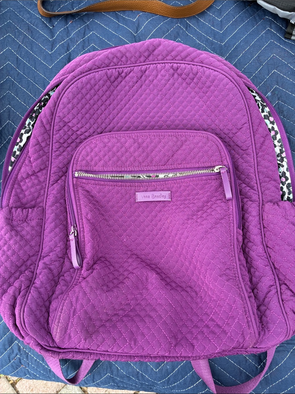 Vera Bradley Purple Quilted Backpack with Leopard Trim